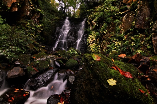 река, скалы, водопад, природа, япония, черные