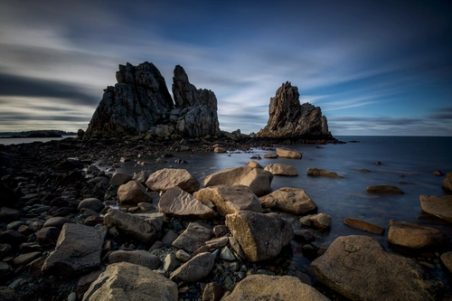 камни, скалы, франция, море, коричневые, синие, природа