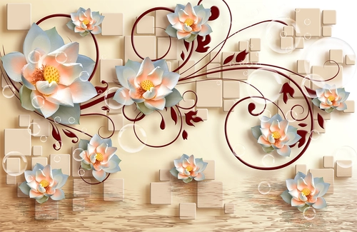 цветы, лепестки, узоры, квадраты, бежевые, голубые