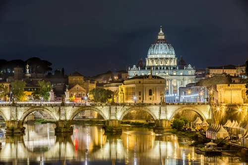 река, мост, италия, город, ночь, огни, желтые, черные, коричневые