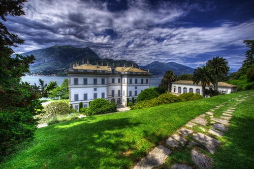 дом, река, горы, италия, зеленые, белые, синие