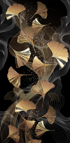 растения, лепестки, листья, волны, дымка, чёрные, бежевые