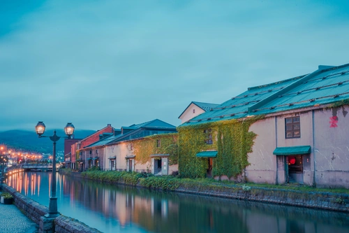 город, улица, япония, вечер, синие, желтые