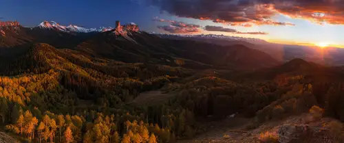 горы, лес, деревья, коричневые, белые, синие, зеленые