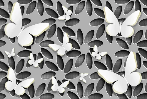 3d, 3д, узор, бежевый, серый, бабочки, бабочка, узоры, черный, фотообои