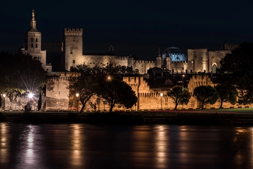 замок, ночь, город, франция, черные, желтые