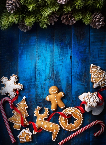 печенье, праздник, ветвь, зеленые, коричневые, синие