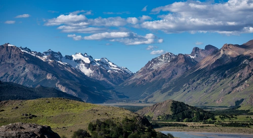 горы, река, природа, аргентина, зеленые, синие