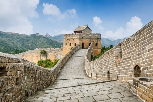 башня, стена, китай, азия, бежевые, голубые, зеленые