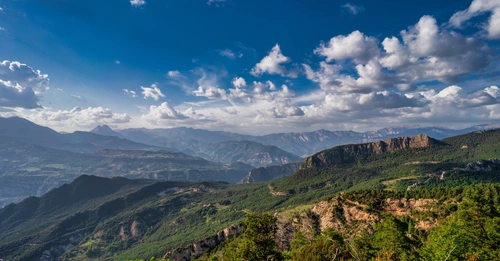 горы, облака, природа, панорама, коричневые, зеленые