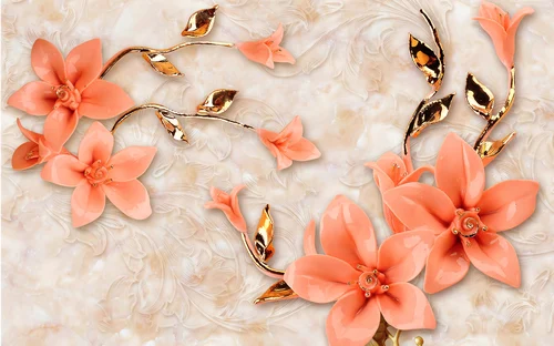 цветы, узор, орнамент, розовые, золотые, бежевые