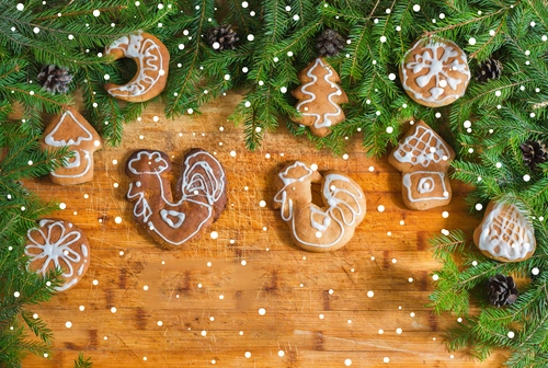 печенье, ветвь, ель, коричневые, зеленые