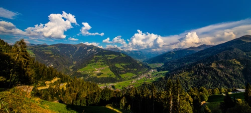 облака, природа, горы, панорама, белые, зеленые, синие