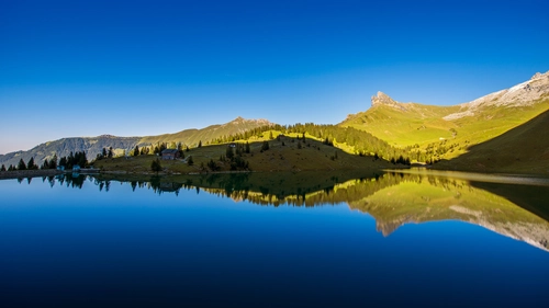 долина, холмы, озеро, горы, зеленые, синие