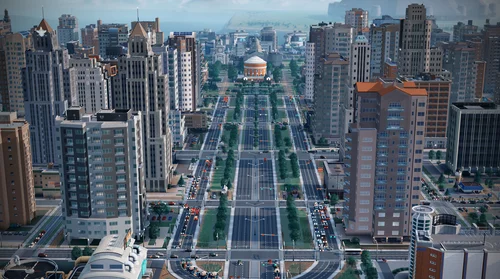 город, 3д, графика, серые, зеленые