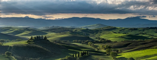 поля, природа, облака, панорама, зеленые, коричневые, серые