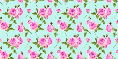 паттерн, розы, цветы, розовые, зелёные, голубые