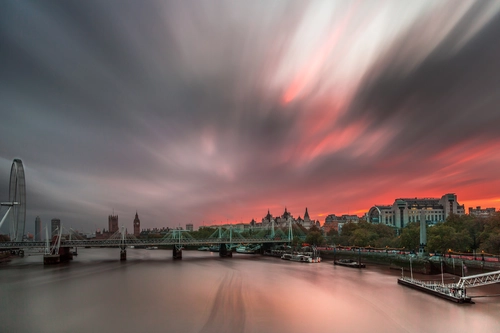 закат, город, англия, небо, серые, розовые, коричневые