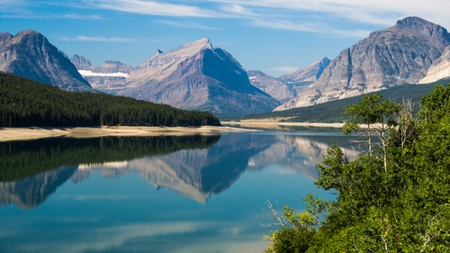 лес, горы, отражение, природа, зеленые, голубые