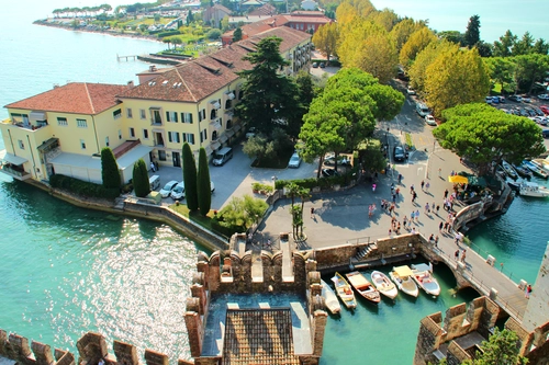 остров, город, река, архитектура, бирюзовые, бежевые, синие