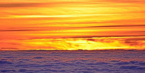 небо, облака, горизонт, волны, море, оранжевые, серые