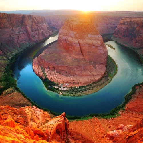 каньон, природа, река, отражение, свет, коричневые, синие, голубые