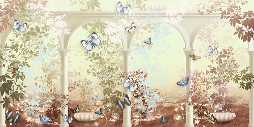 бабочки, цветы, колонна, окно, HD, бежевые, серые, белые