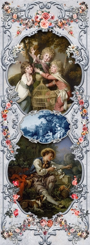 узоры, цветы, дети, природа, деревья, лес, коричневые, голубые