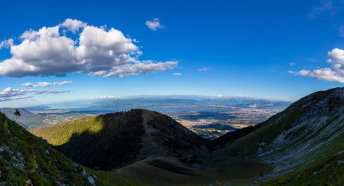 холмы, горы, природа, облака, зеленые, синие, белые, серые