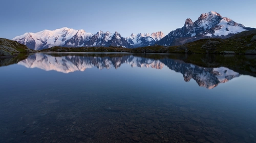 горы, белые, отражение, синие, темные