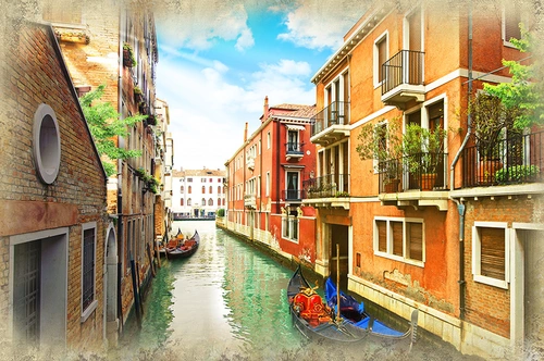 Венеция, лодки, люди, город, дома, вода, река, бежевые