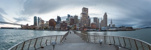 панорама, серые, белые, город, желтые, причал