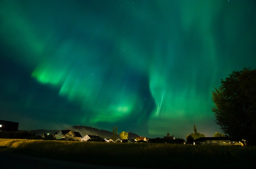 сияние, ночь, природа, зеленые, черные, луна