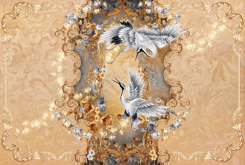 узоры, птицы, цветы, лепестки, бежевые, белые