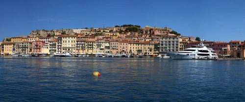 италия, здания, дома, яхта, море, синие, бежевые