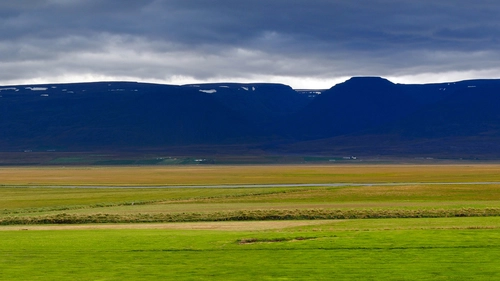 поле, гора, облака, природа, зеленые, синие