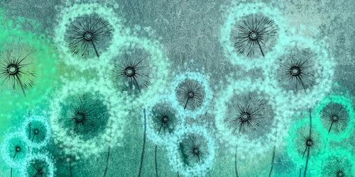 одуванчики, рисунок, зелёные