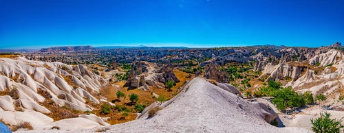 горы, долина, поле, природа, панорама, желтые, серые, коричневые, синие