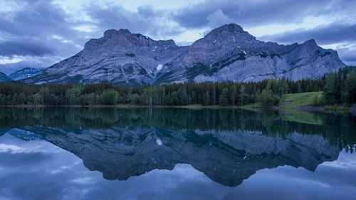 ночь, синие, горы, отражение, лес, природа