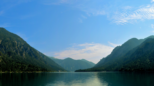 озеро, горы, природа, отражение, зеленые, белые, голубые