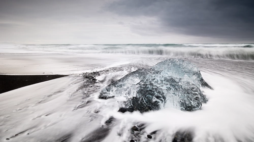 океан, волны, берег, песок, белые, серые