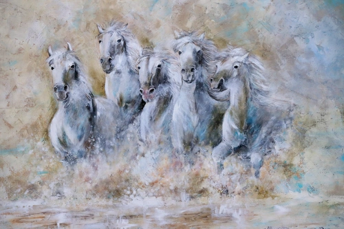 лошади, животные, картина, белые, бежевые, живопись