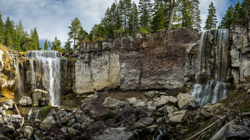 каньон, скалы, водопад, лес, зеленые, коричневые